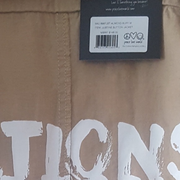 NWT PEACE ♥ WORLD "LOVE IS A VERB" JUSTINE JACKET - Picture 8 of 8